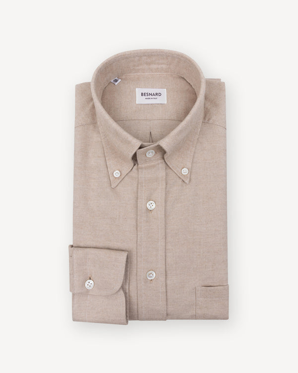 Beige Cotton Cashmere Flannel Button Down Shirt