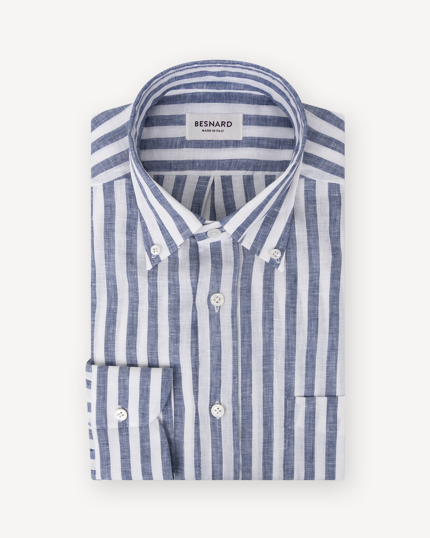 Navy Awning Stripe Linen Button Down Shirt