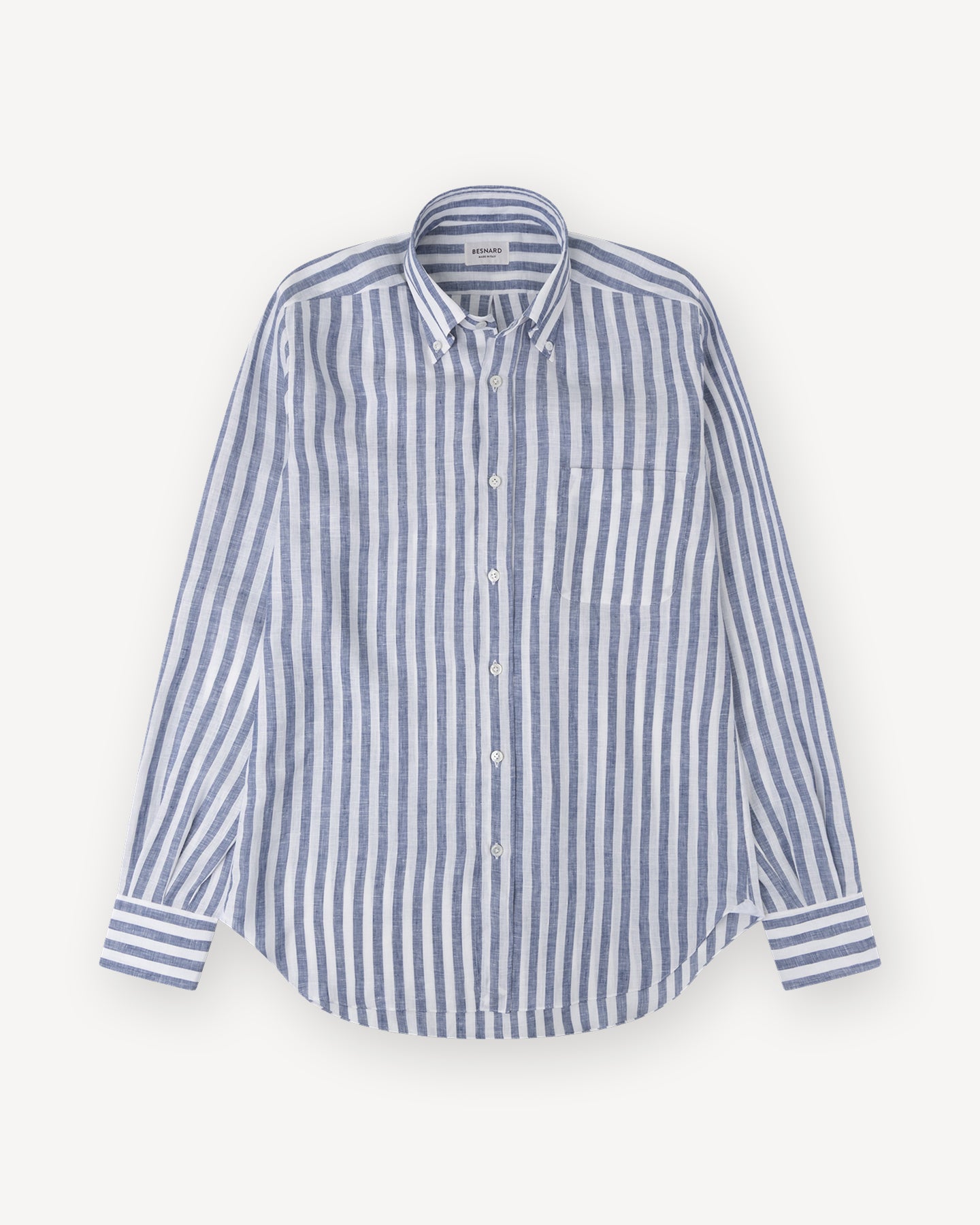 Navy Awning Stripe Linen Button Down Shirt