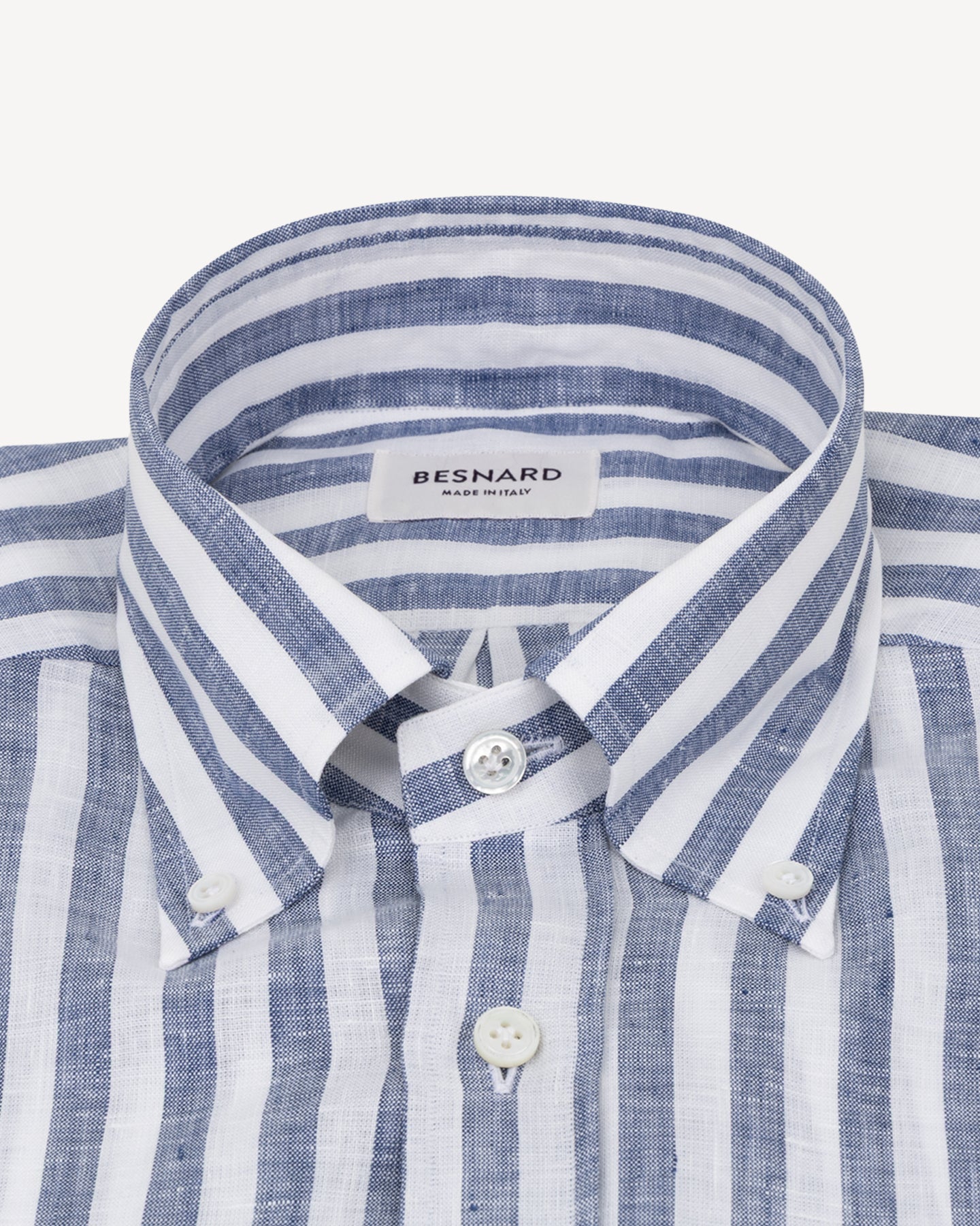Navy Awning Stripe Linen Button Down Shirt