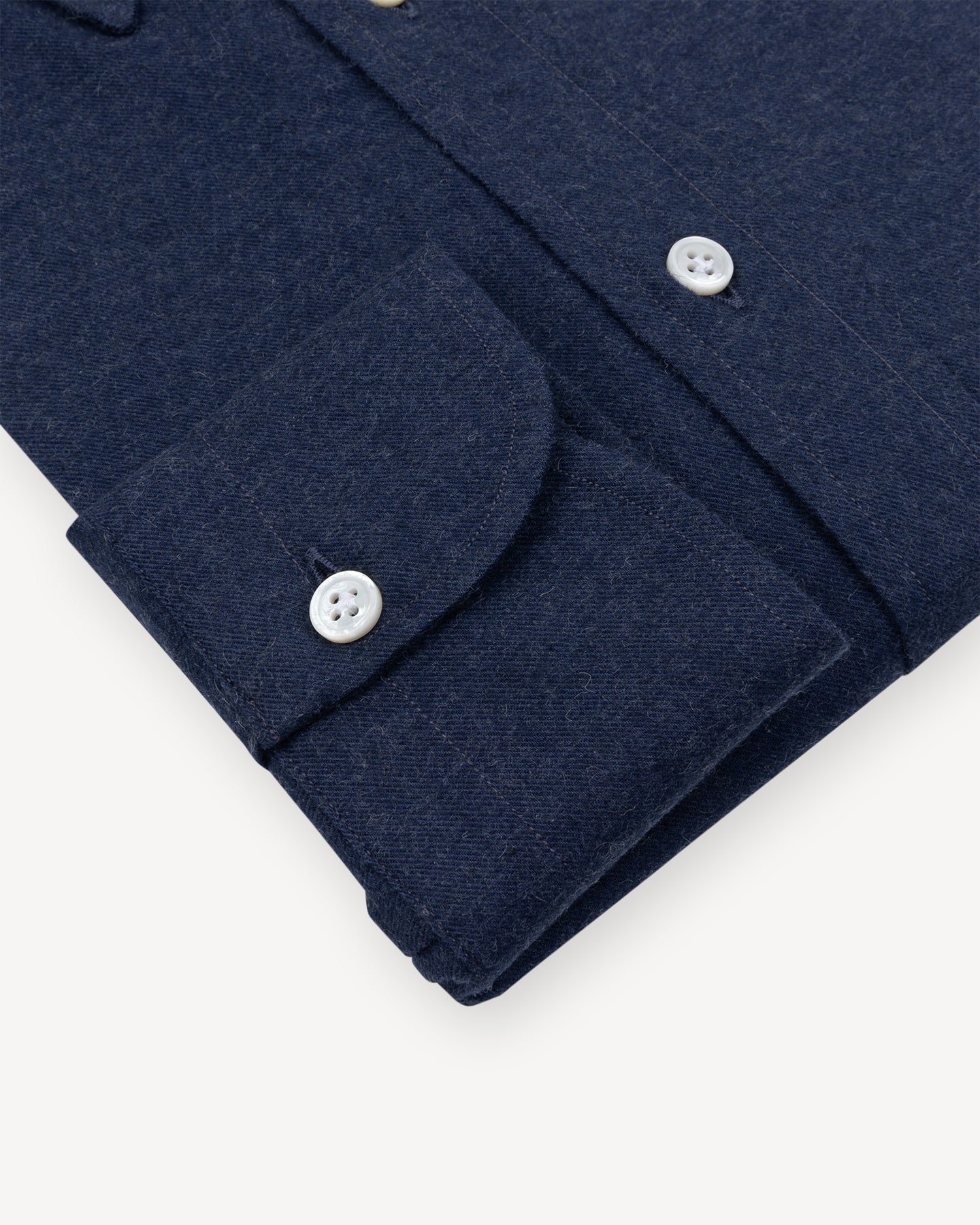 Dark Blue Cotton Cashmere Flannel Shirt with single cuffs