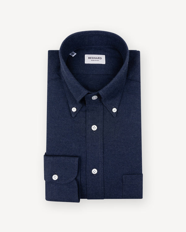 Dark Blue Cotton Cashmere Flannel Button Down Shirt