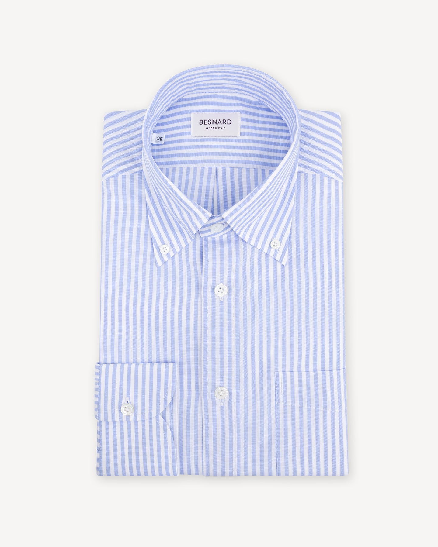 Light blue cotton linen bengal stripe cotton linen button down shirt