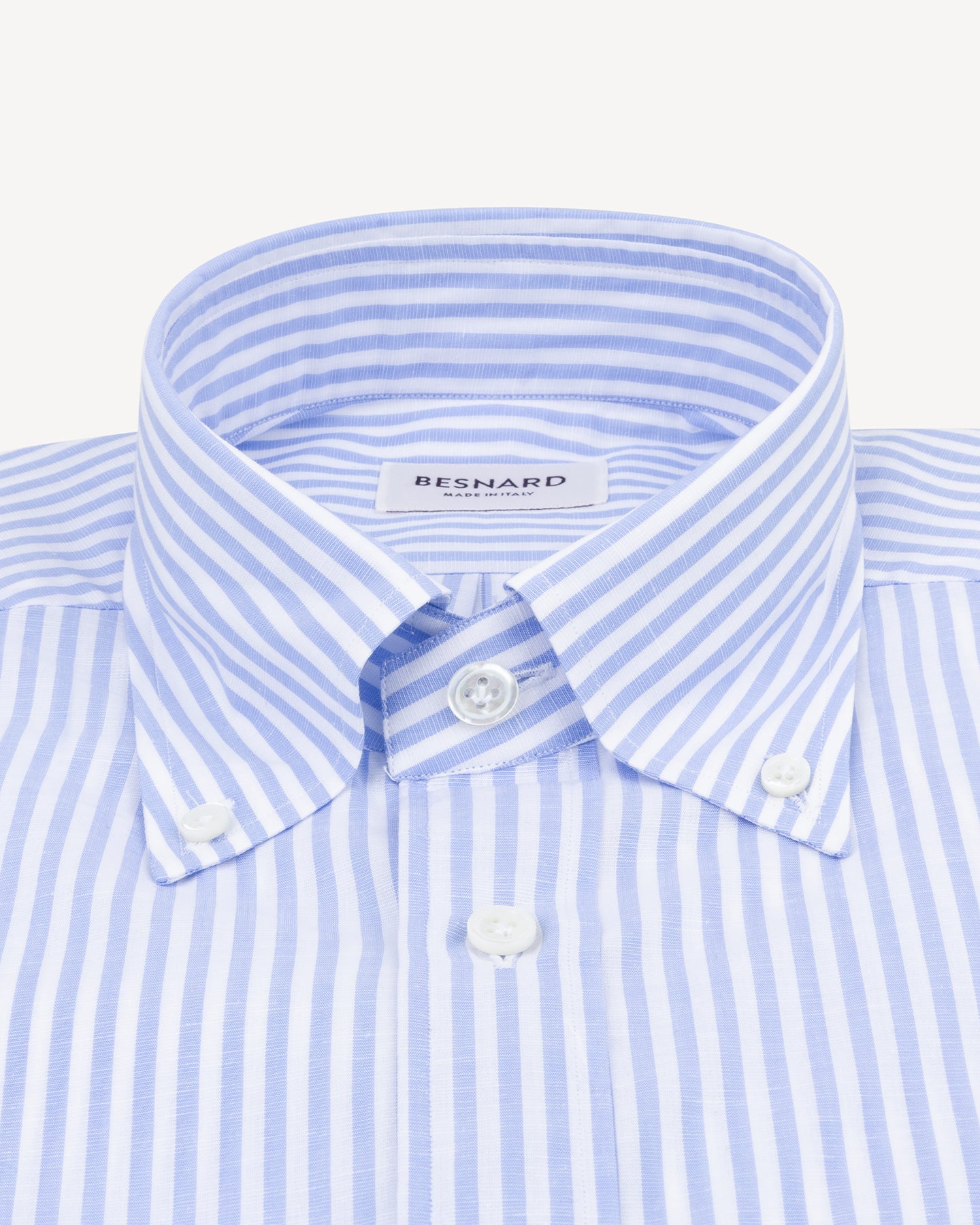 Light blue cotton linen bengal stripe cotton linen shirt with soft button down collar
