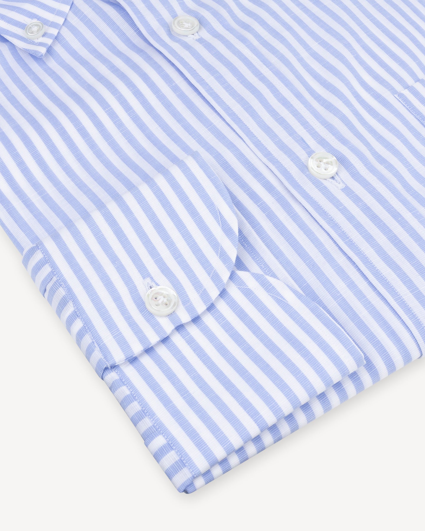 Light blue cotton linen bengal stripe cotton linen shirt with single cuffs