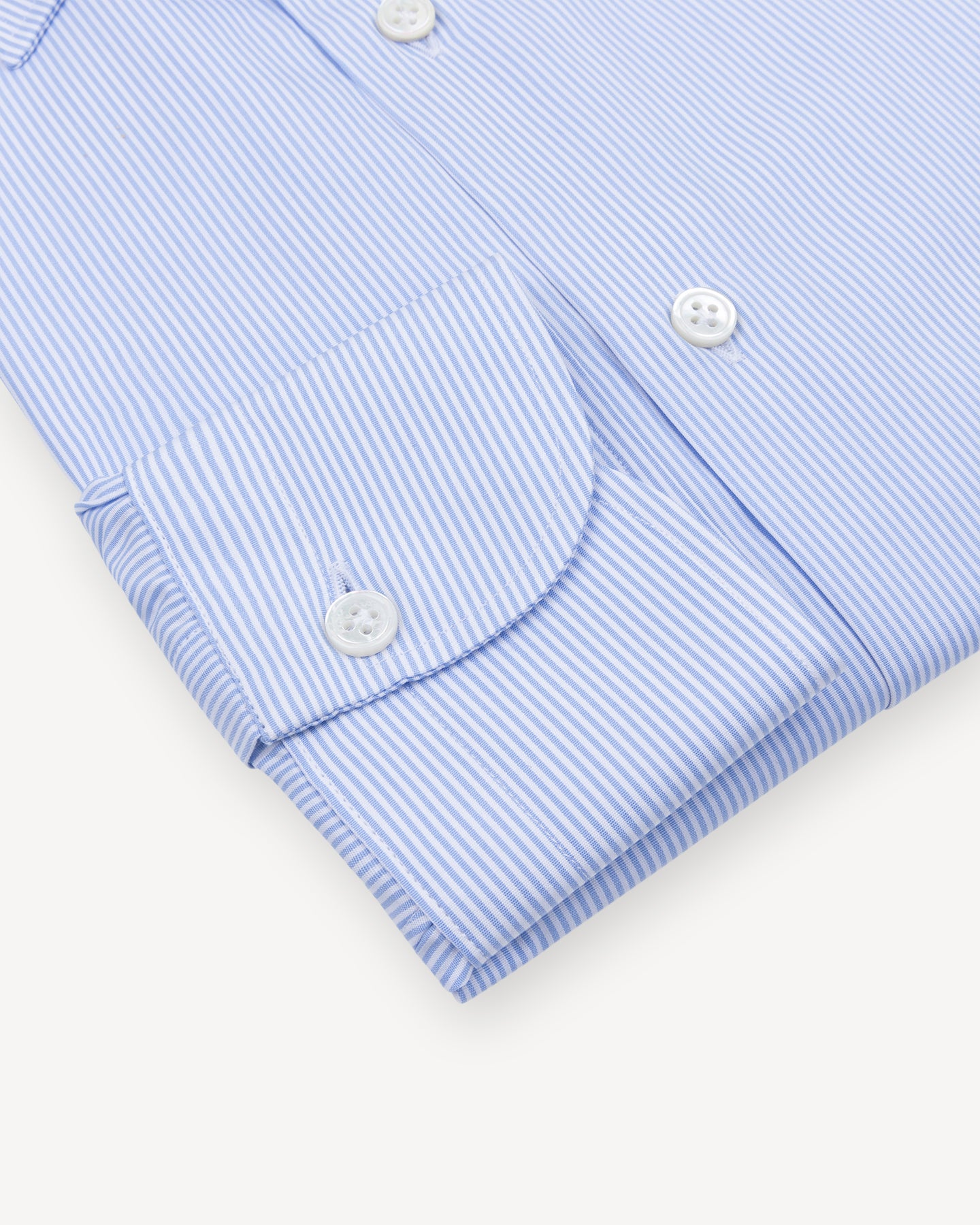 Light Blue Fine Bengal Stripe Spread Collar Shirt with single cuffs