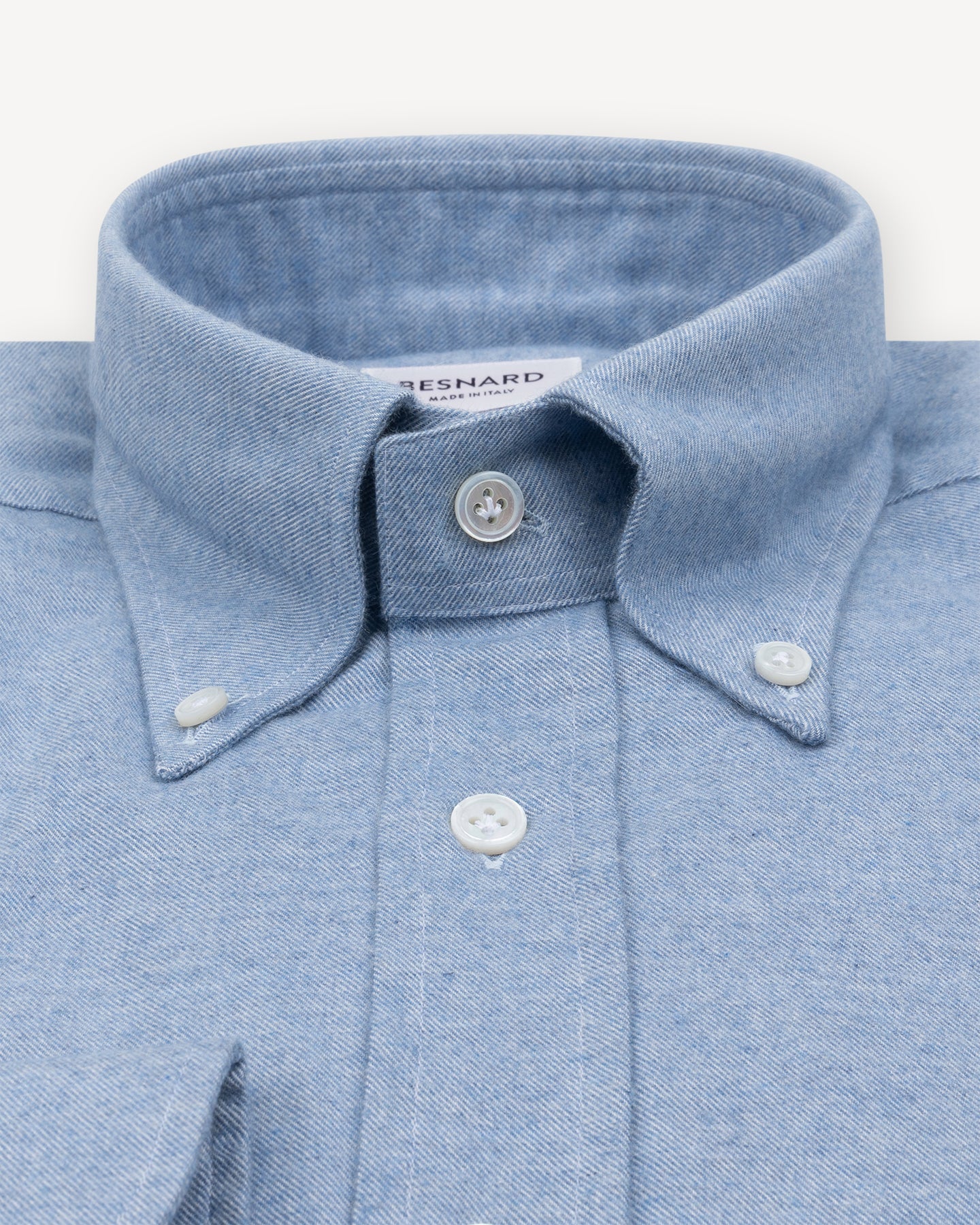 Light Blue Cotton Cashmere Flannel Shirt with Button Down collar