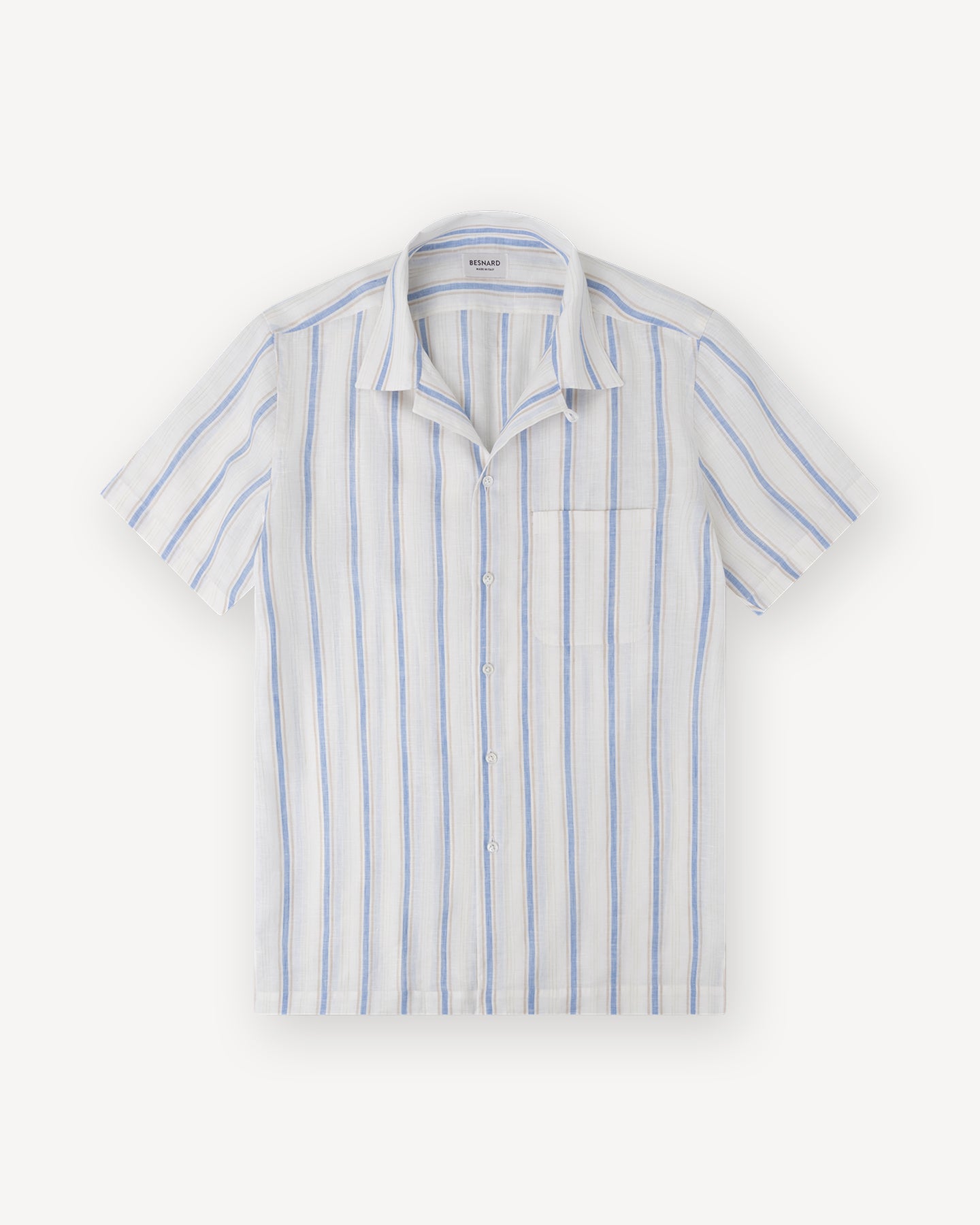 Blue Multi Stripe Linen Camp Collar Shirt