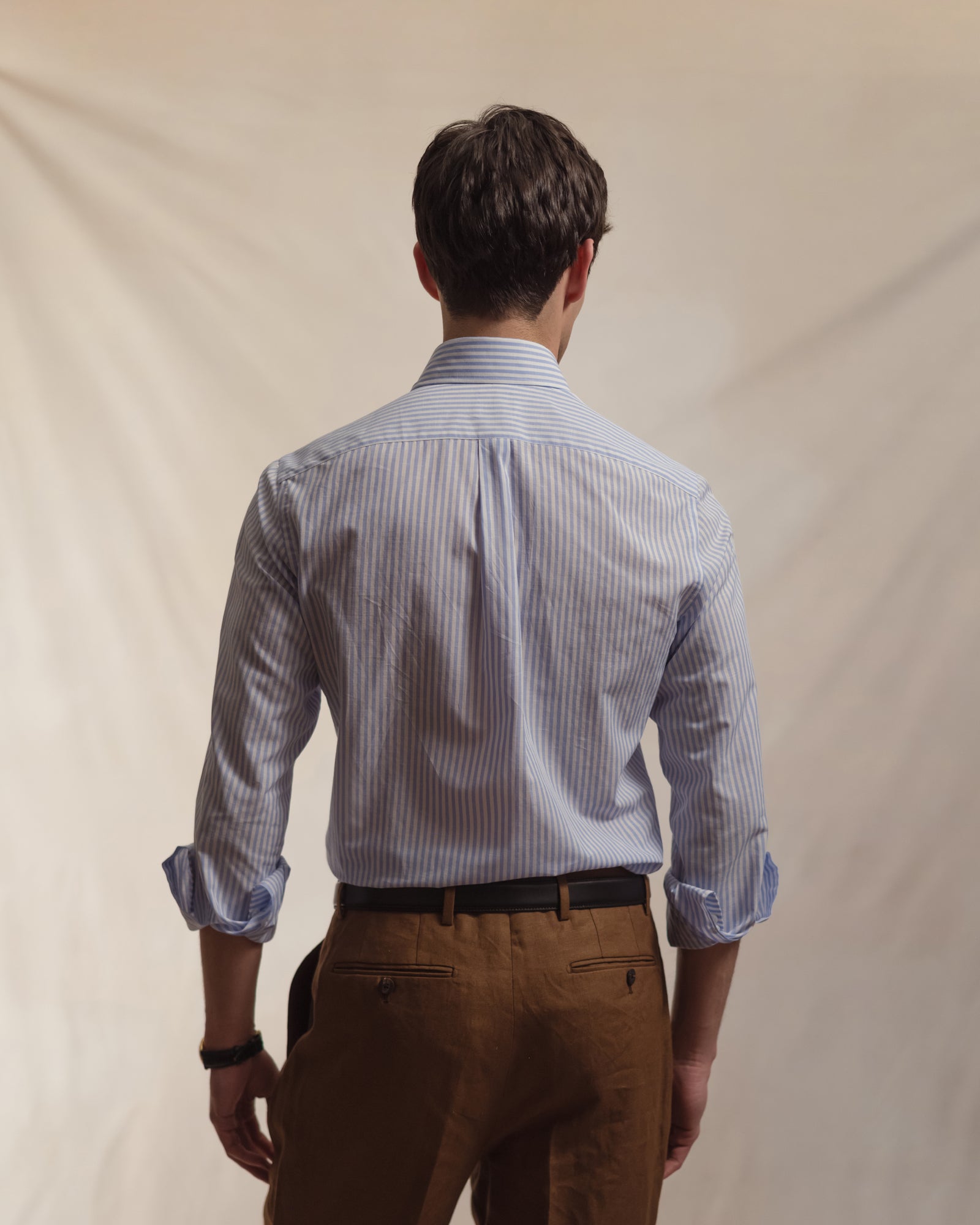 Light Blue Bengal Stripe Cotton Linen Button Down Shirt