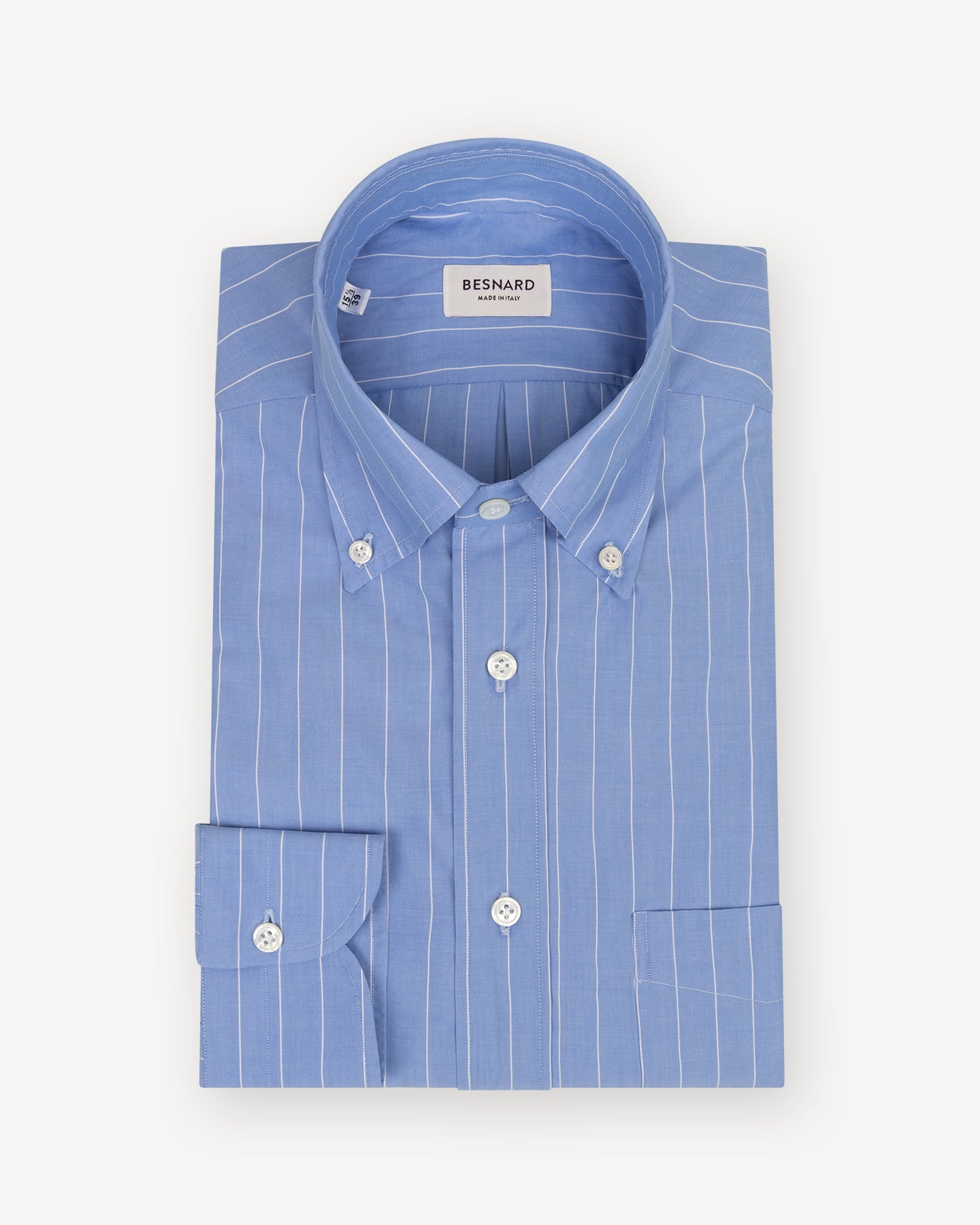Button down shirt in a blue reverse stripe poplin fabric
