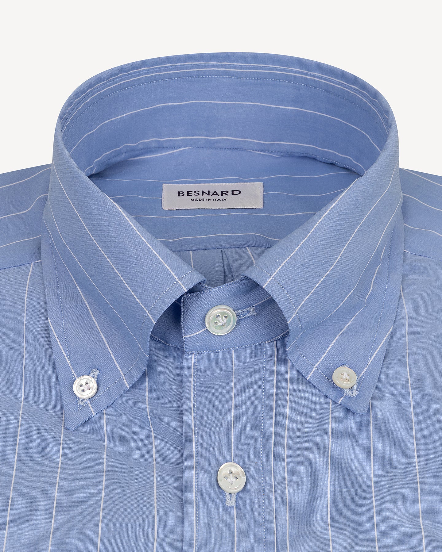 Shirt in blue striped poplin with button down collar