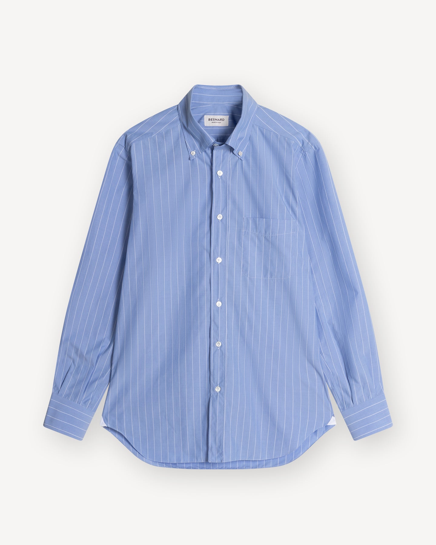 Reverse striped button down shirt with chest pocket