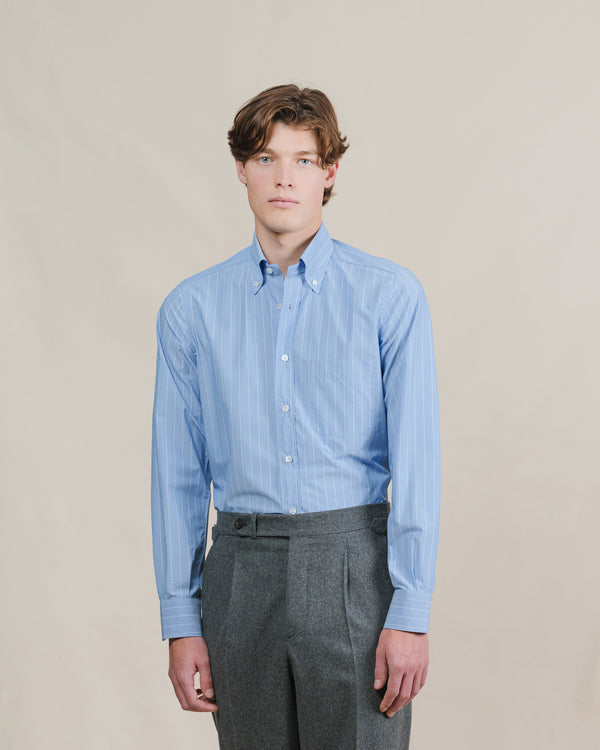 Blue Reverse Stripe Poplin Button Down Shirt