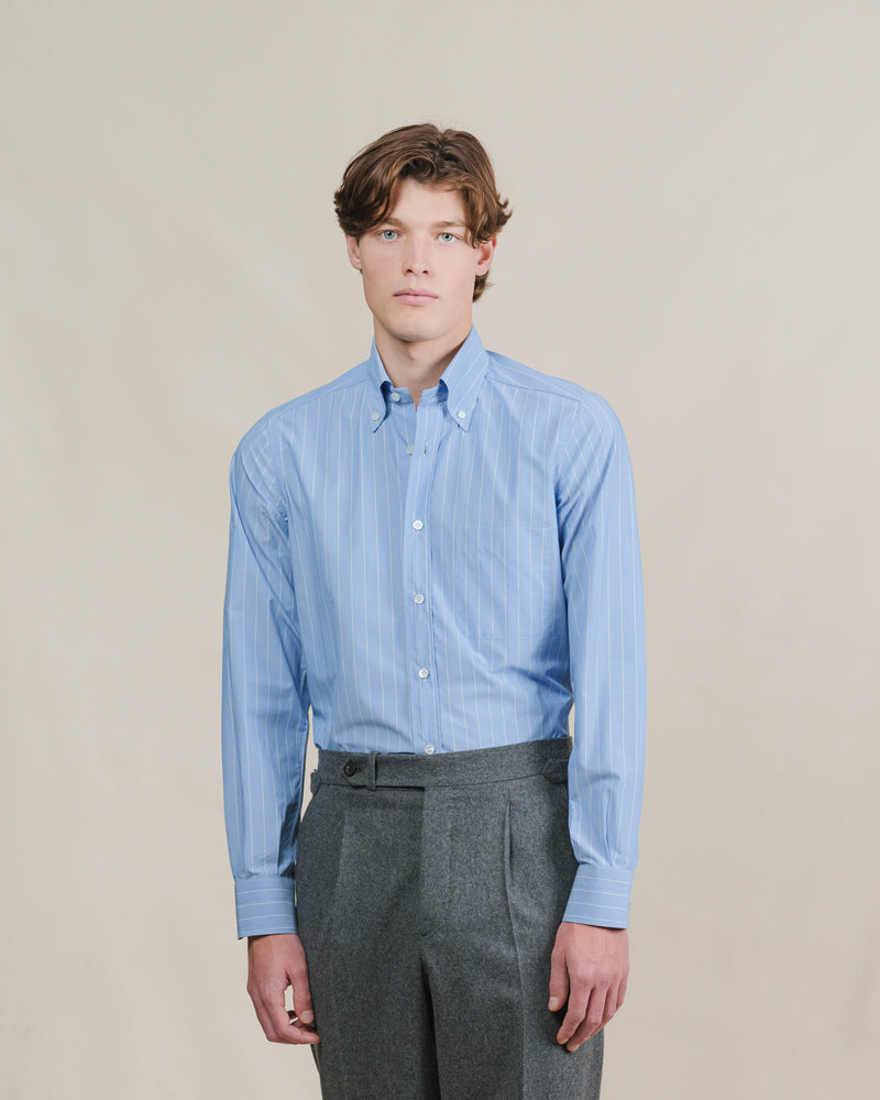 Blauw Reverse Stripe Poplin Button Down Overhemd
