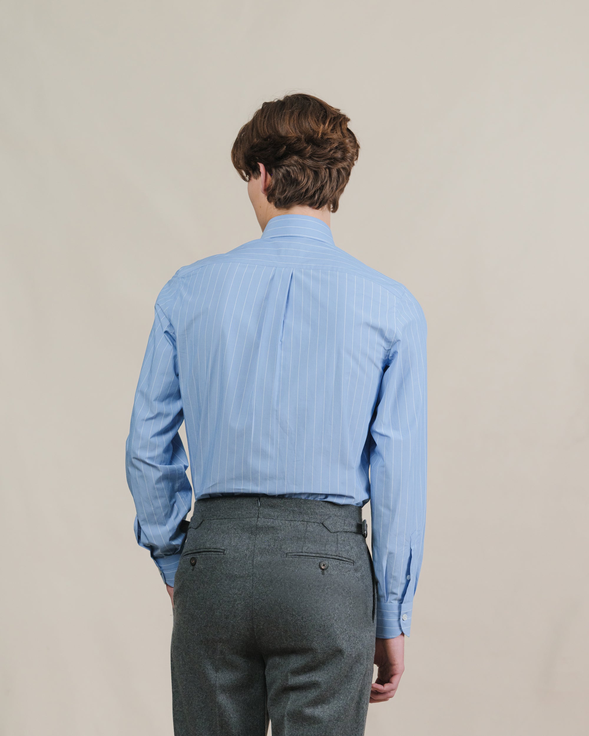 Blue Reverse Stripe Poplin Button Down Shirt