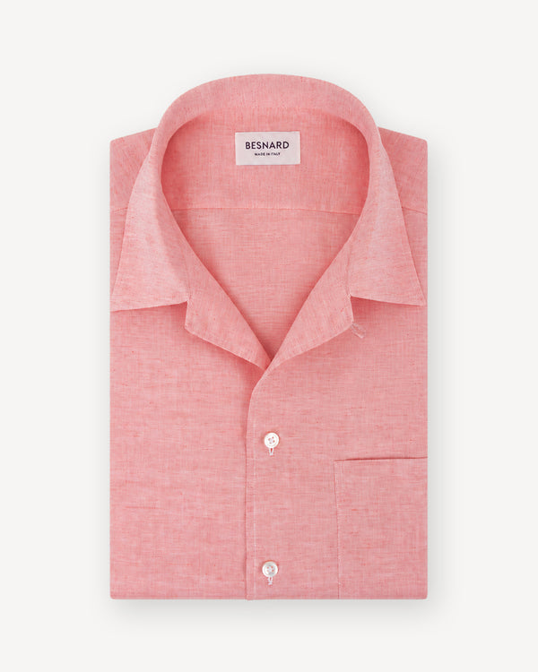 Coral Cotton Linen Camp Collar Shirt
