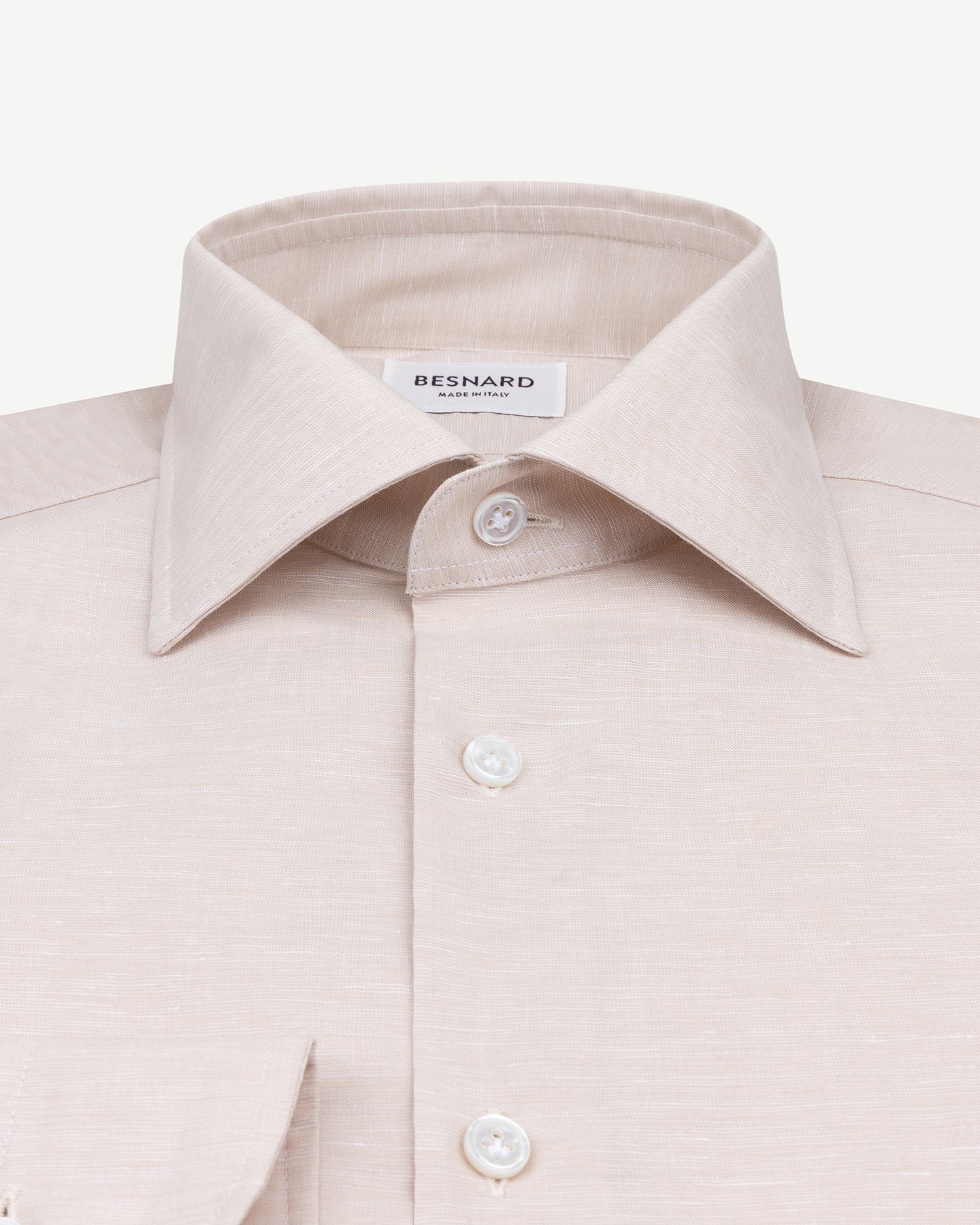 Beige cotton linen dress shirt with spread collar