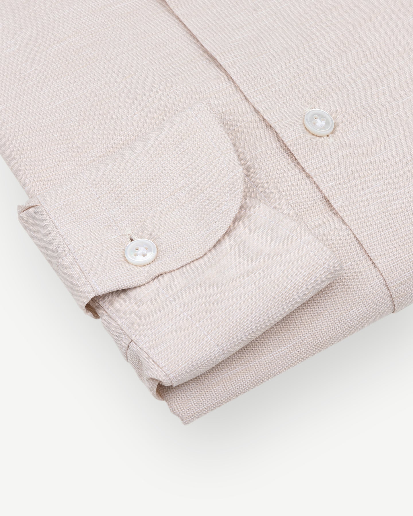Beige cotton linen dress shirt with single cuffs