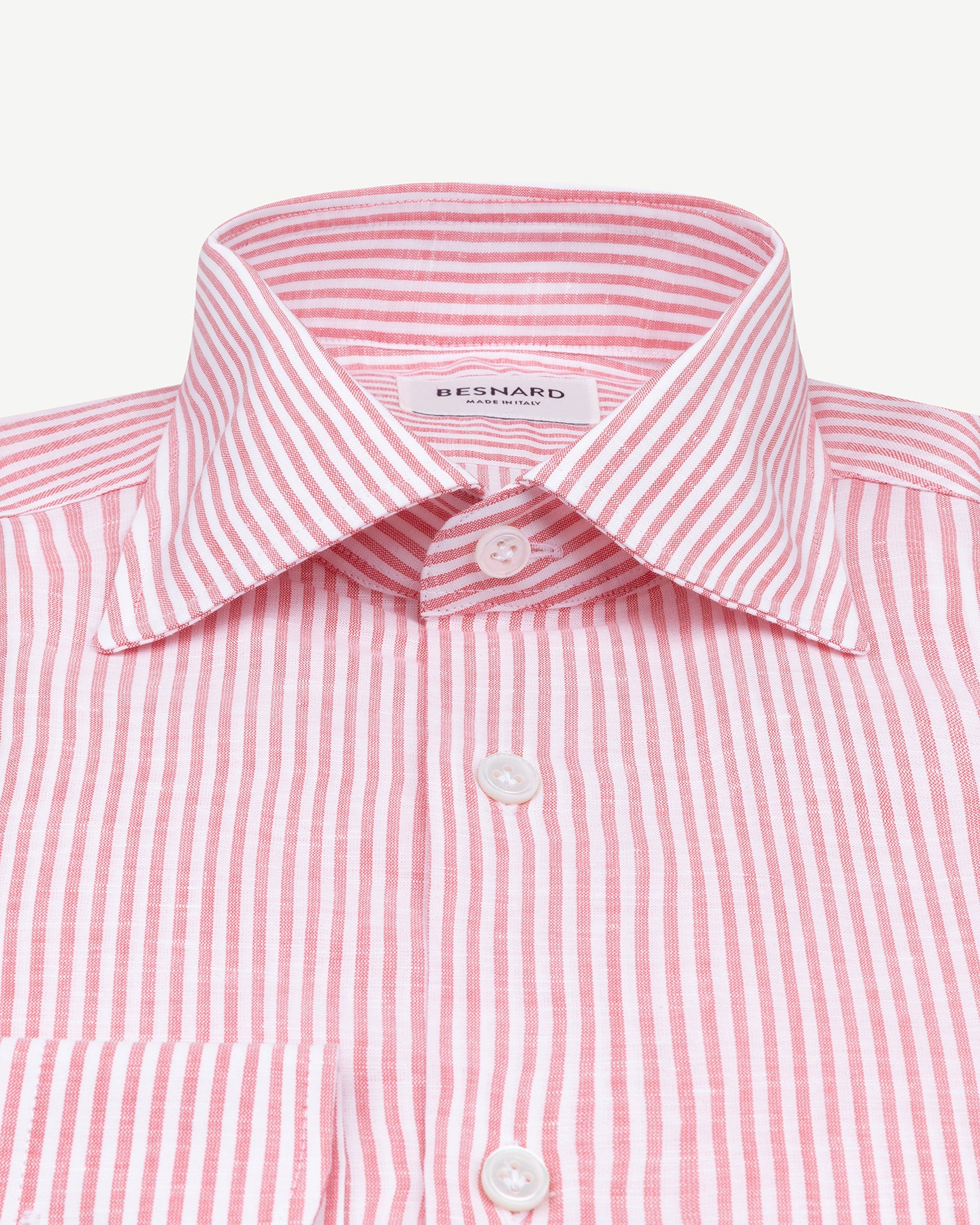 Red bengal stripe cotton linen shirt with spread collar