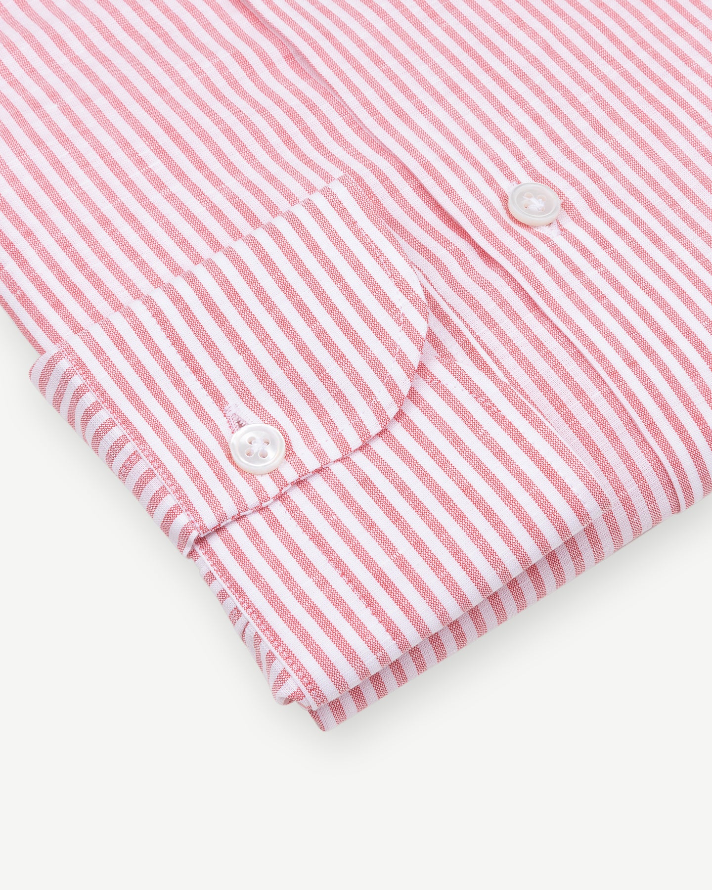 Red bengal stripe cotton linen shirt with single cuffs