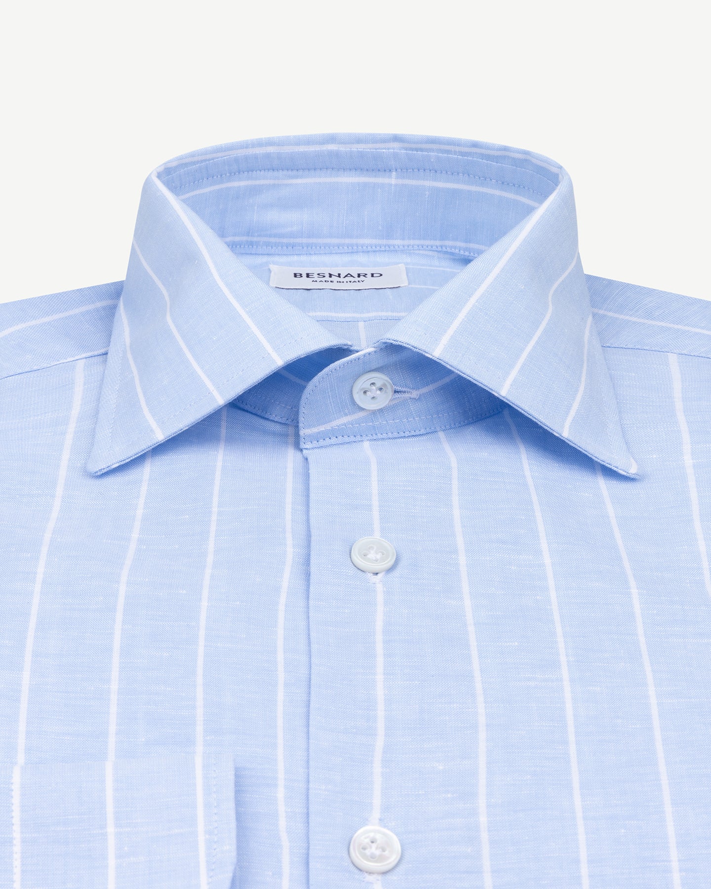 Light blue reverse stripe cotton linen shirt with spread collar