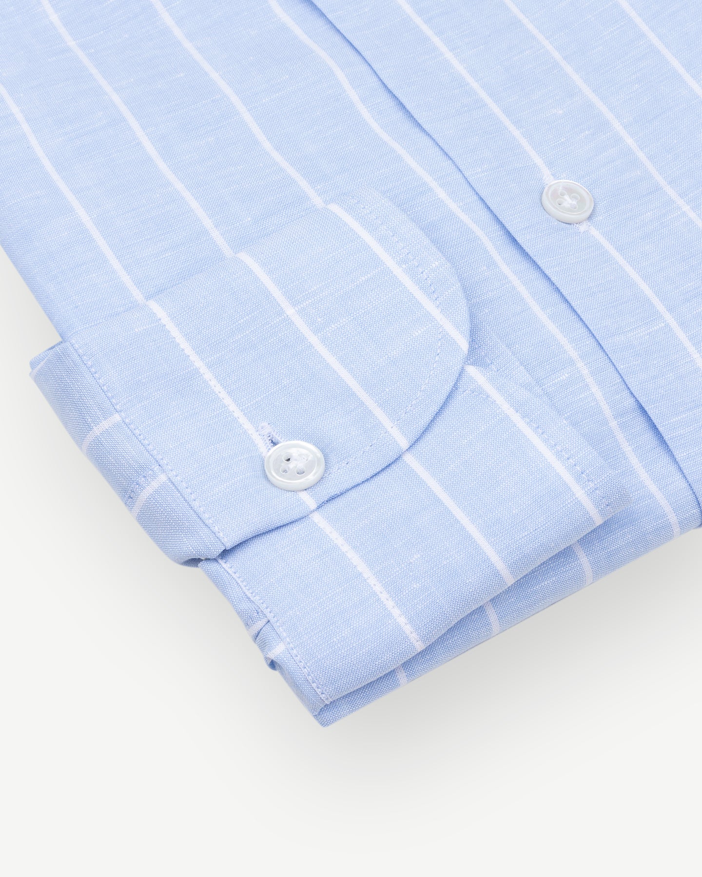 Light blue reverse stripe cotton linen shirt with single cuffs