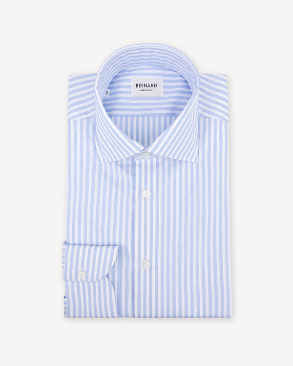 Light Blue End-On-End Candy Stripe Spread Collar Shirt