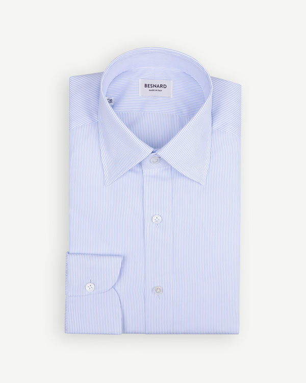 Light Blue Hairline Stripe Poplin Shirt with Point Collar | Besnard Light Blue Hairline Stripe Poplin Shirt with Point Collar | Besnard