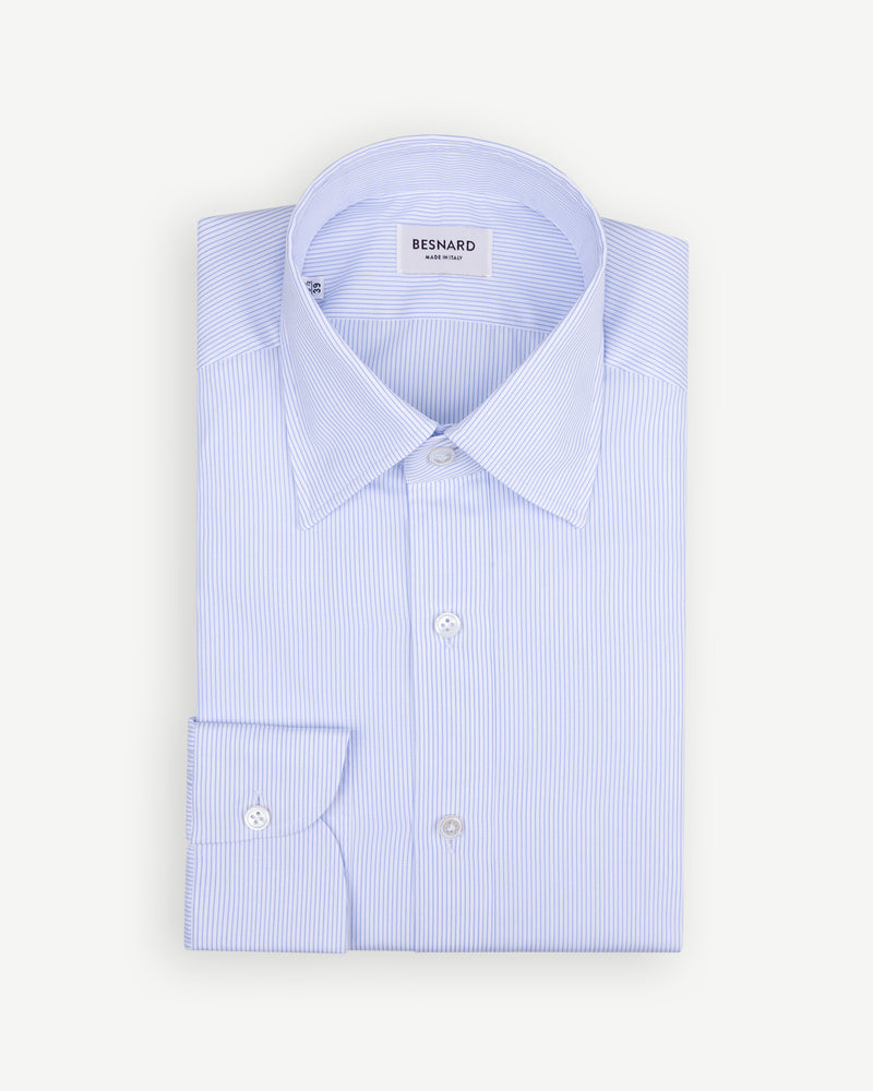 Lichtblauw Hairline Stripe Poplin Overhemd Point Collar