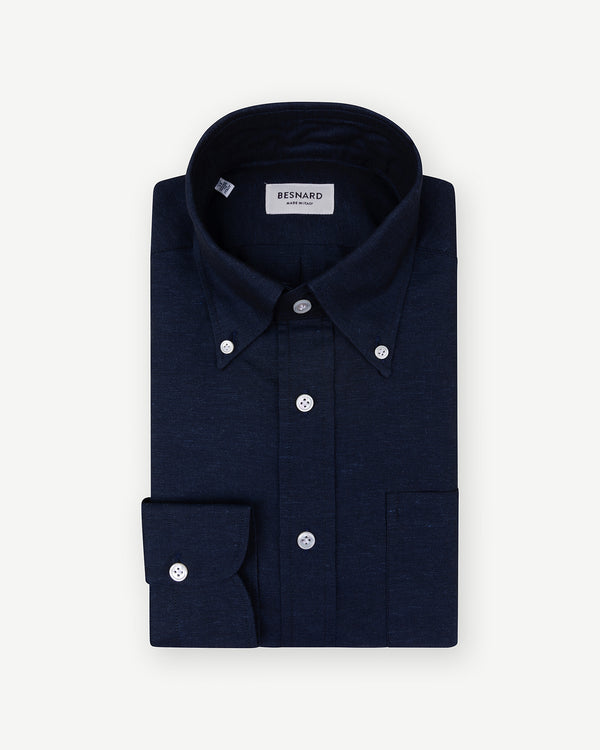 Navy Cotton Linen Button Down Shirt