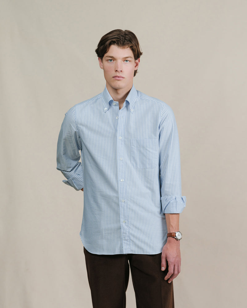 Lichtblauw Reverse Stripe Oxford Button Down Overhemd
