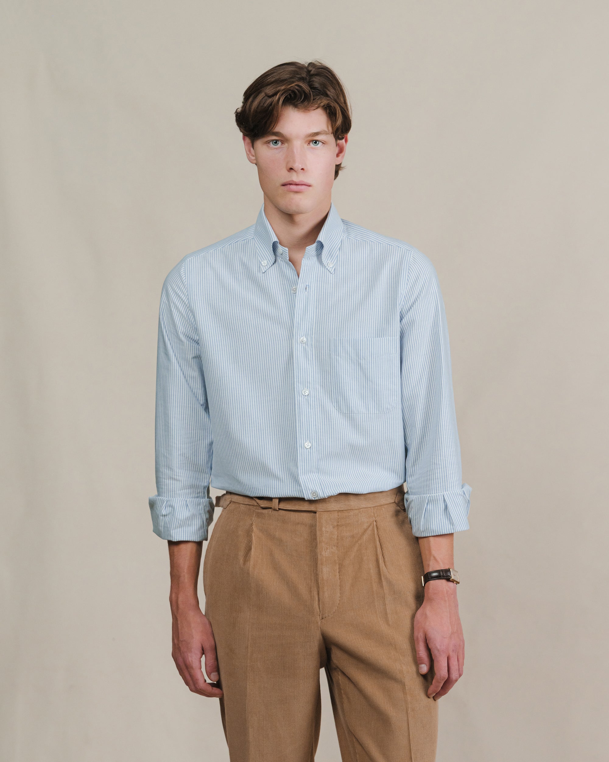 Light Blue University Stripe Oxford Cloth Button Down Shirt