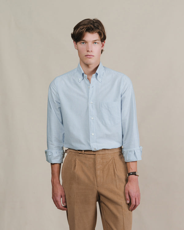 Light Blue University Stripe Oxford Cloth Button Down Shirt