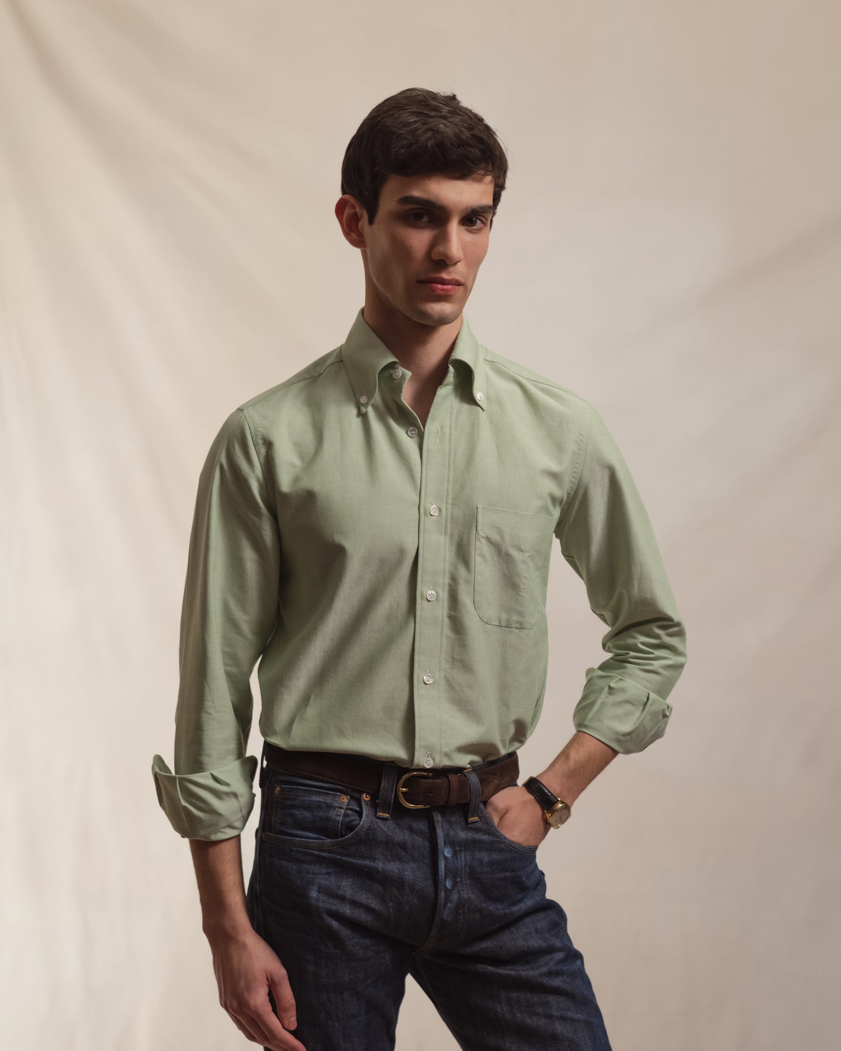Green Oxford Cloth Button Down Shirt
