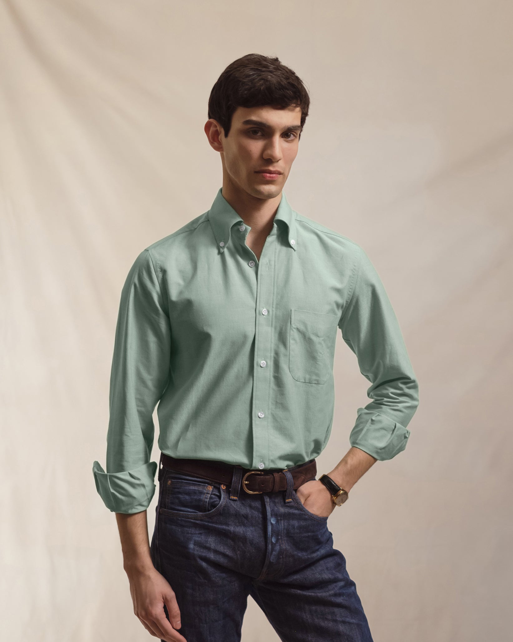 Green Oxford Cloth Button Down Shirt