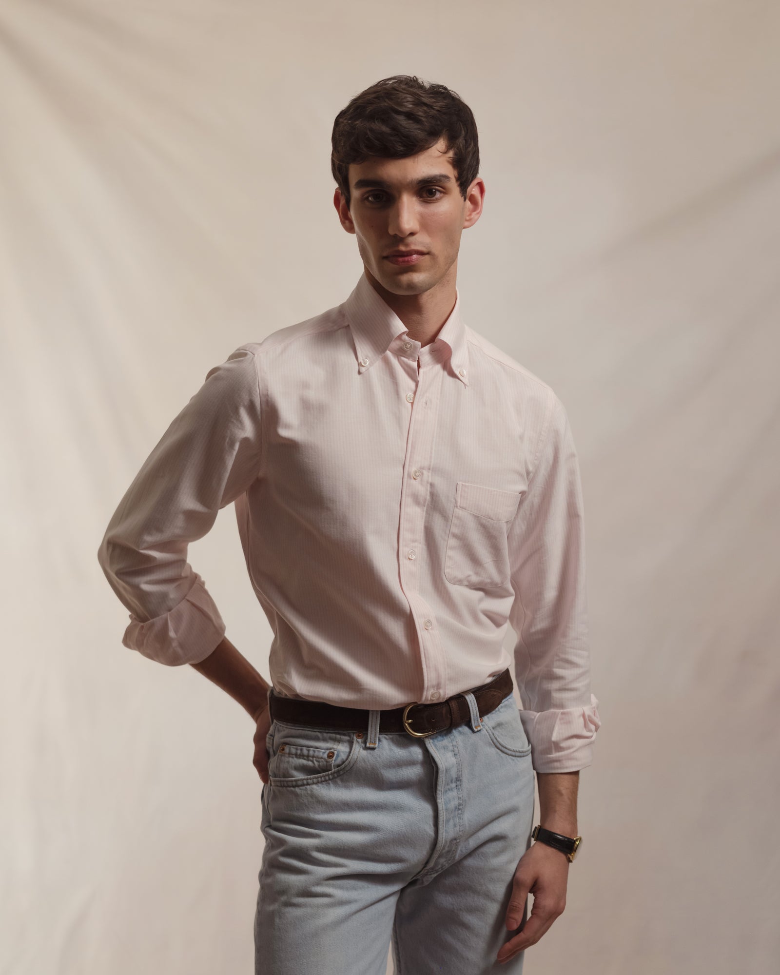 Pink University Stripe Oxford Cloth Button Down Shirt