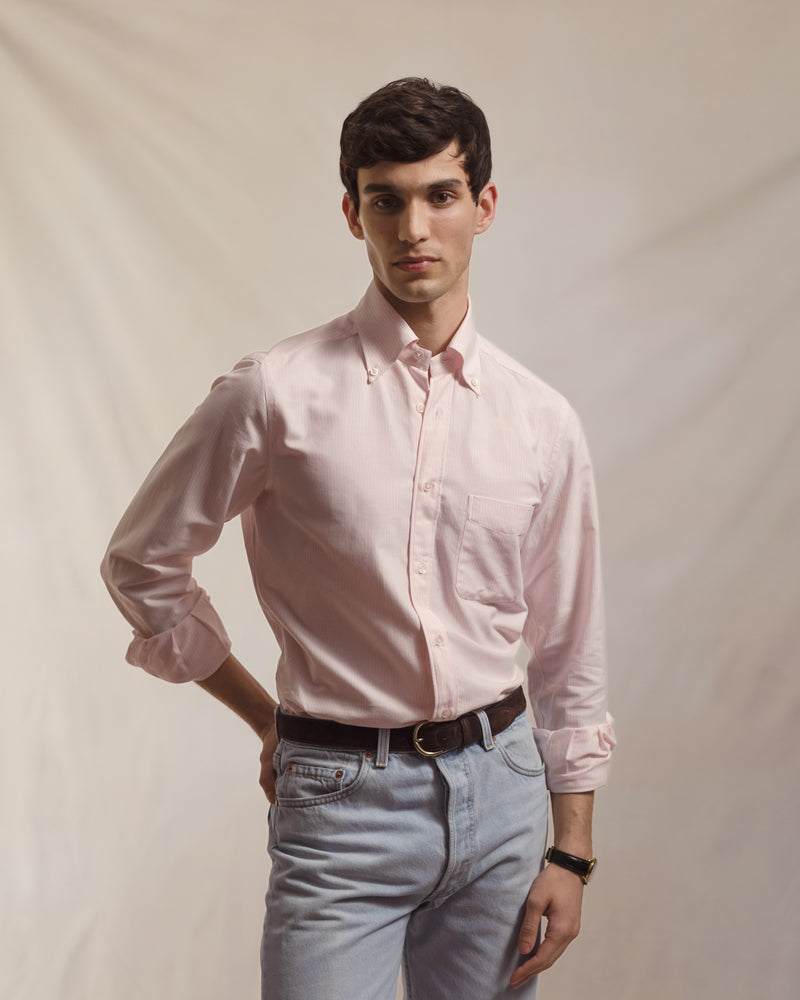 Roze University Stripe Oxford Button Down Overhemd