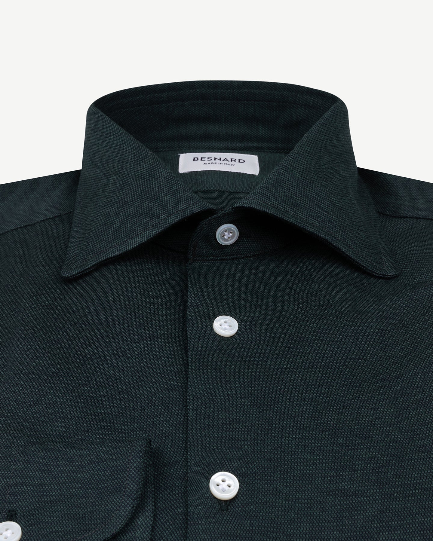 Dark green jersey piquet shirt with spread collar