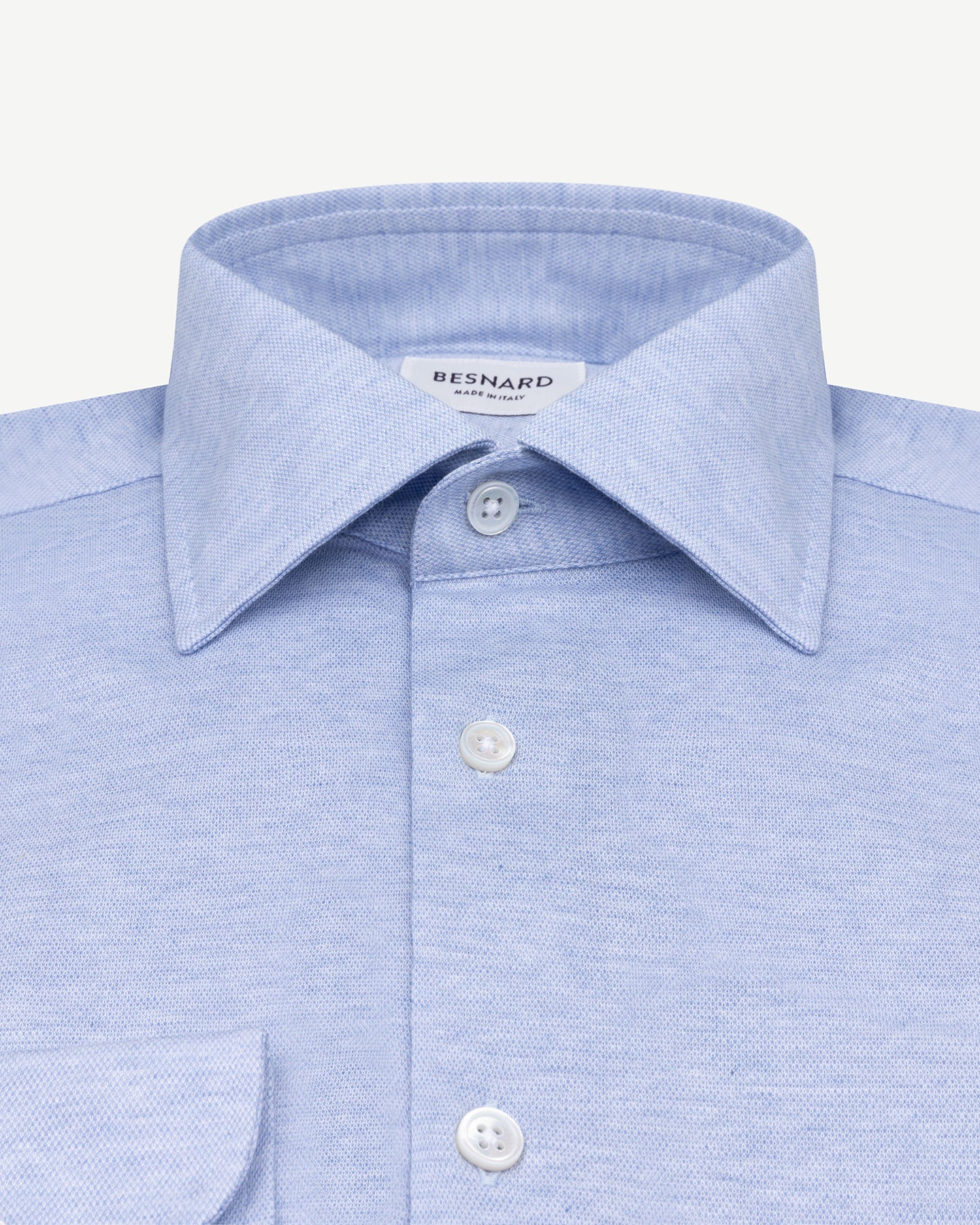 Light blue jersey piquet shirt with spread collar