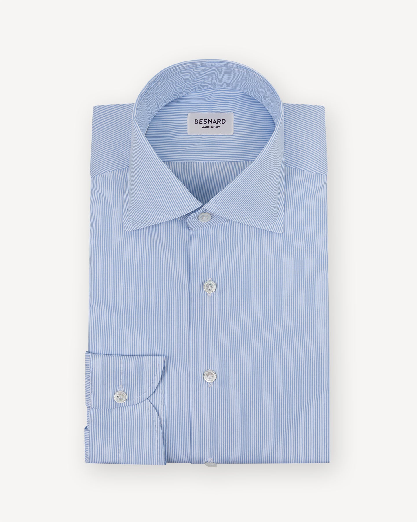 Light Blue Fine Bengal Stripe Poplin Spread Collar Shirt