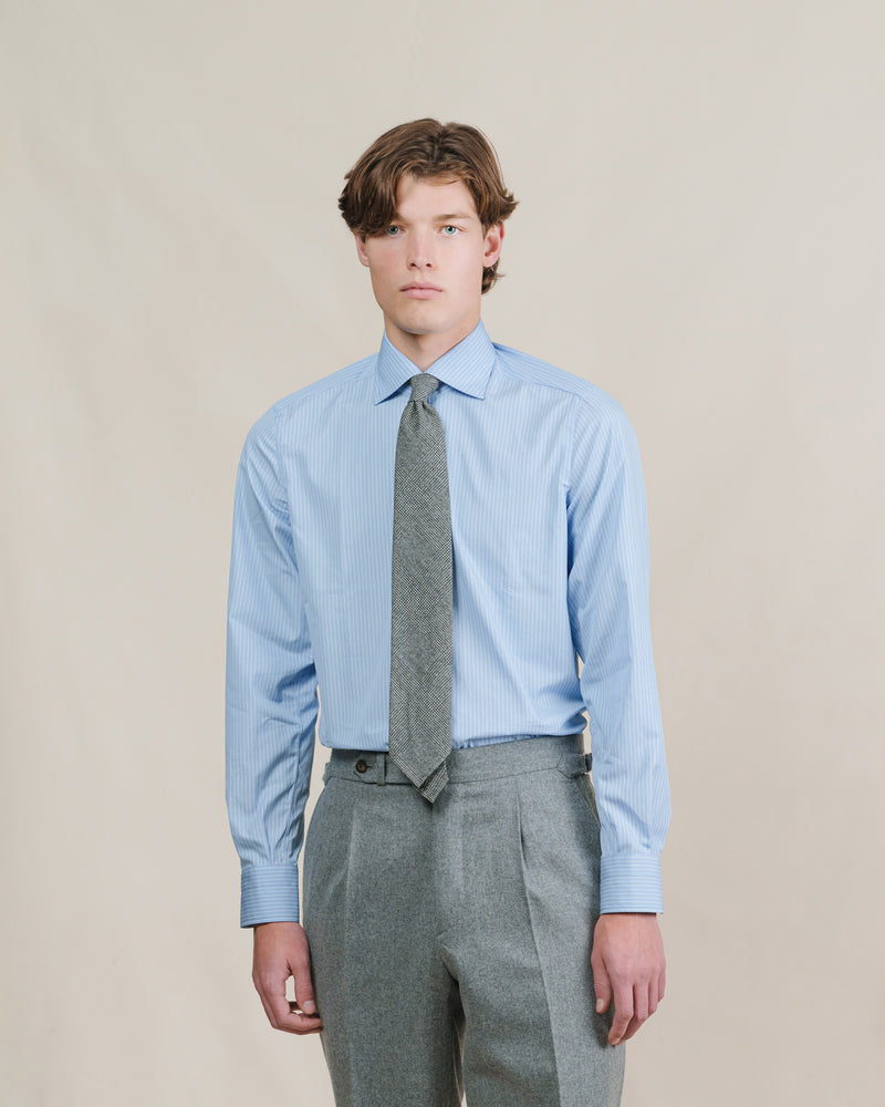 Lichtblauw Reverse Stripe Poplin Overhemd Spread Collar