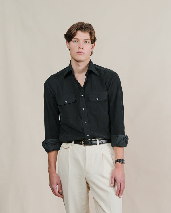 Black Corduroy Two Pocket Shirt