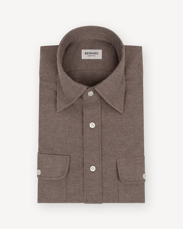 Taupe Brushed Oxford Two Pocket Shirt