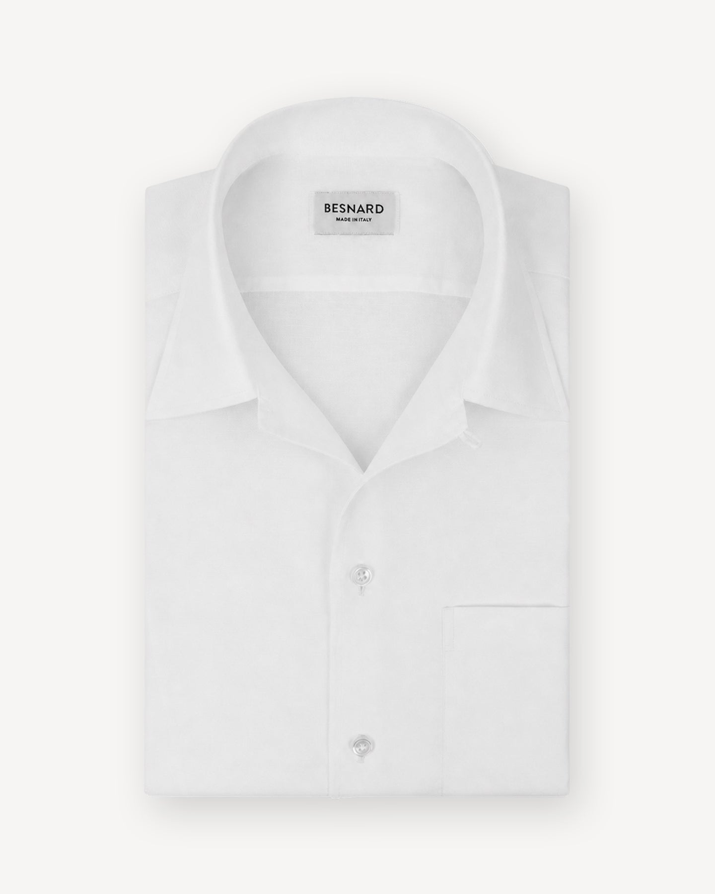 White Cotton Linen Camp Collar Shirt