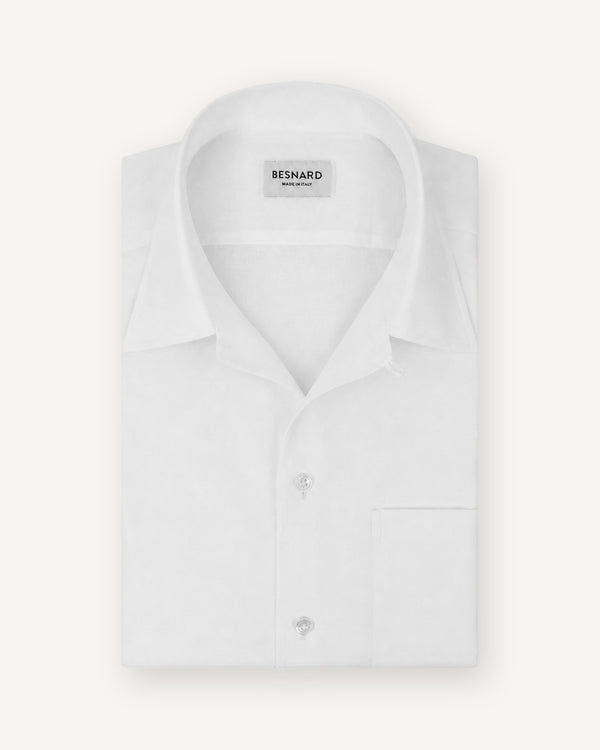 White Cotton Linen Camp Collar Shirt