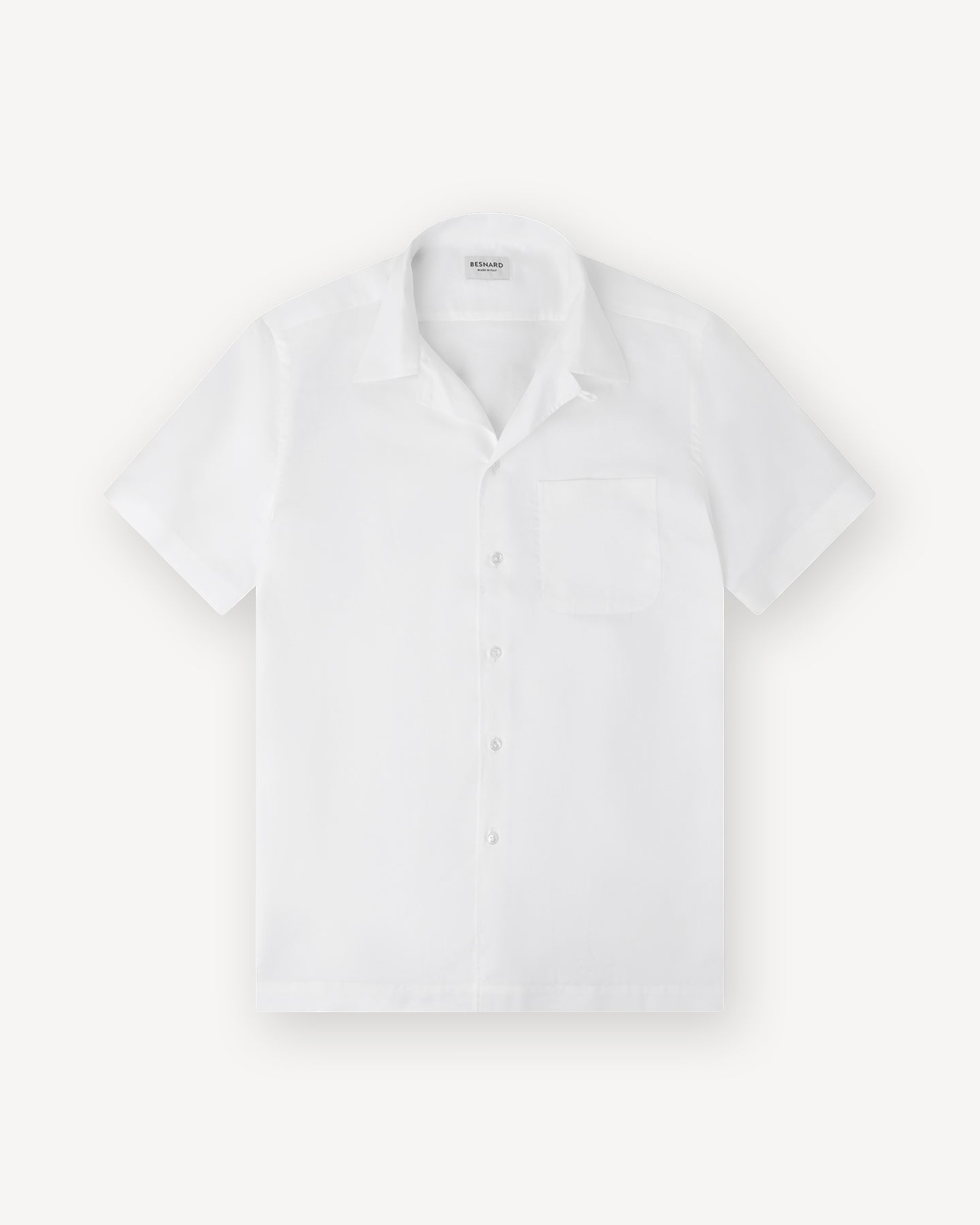 White Cotton Linen Camp Collar Shirt