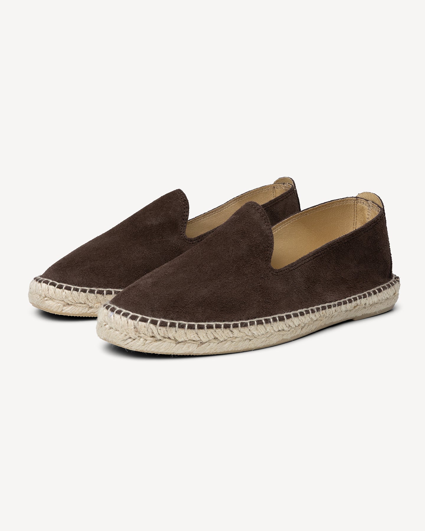 Dark brown suede espadrilles lined with leather