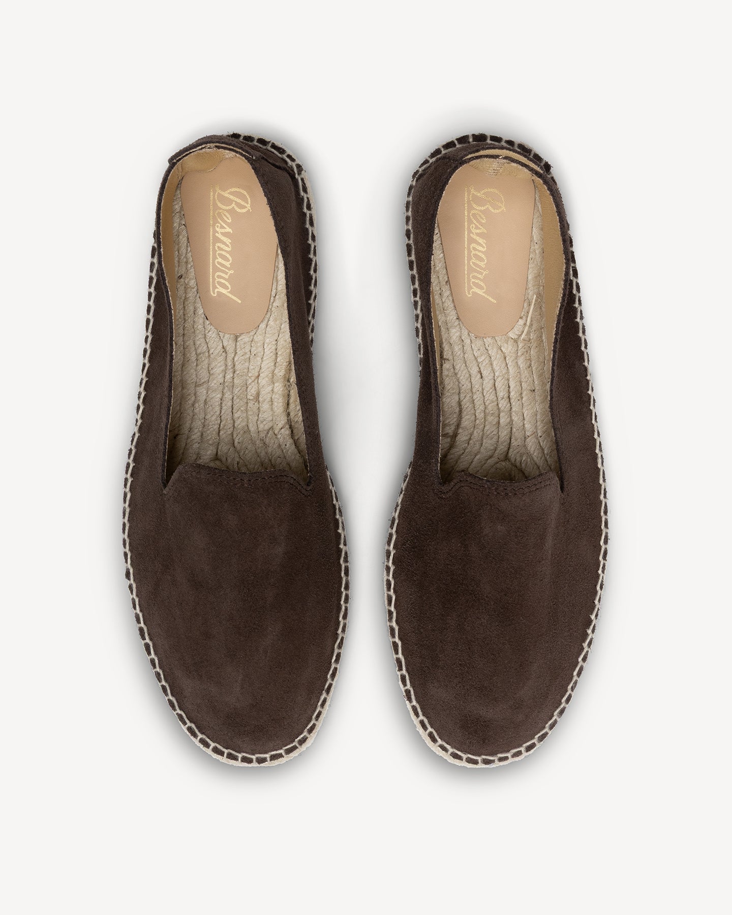 Top view of dark brown suede espadrilles