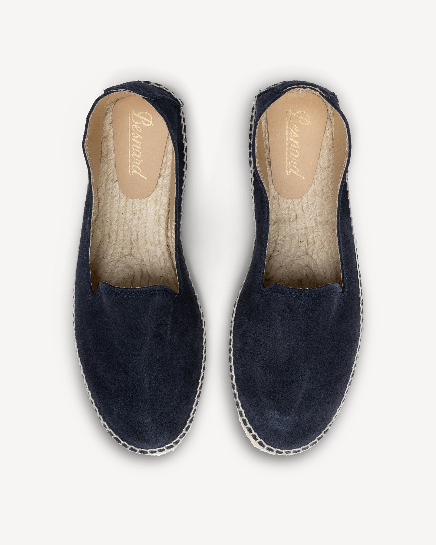 Top view of navy suede espadrilles