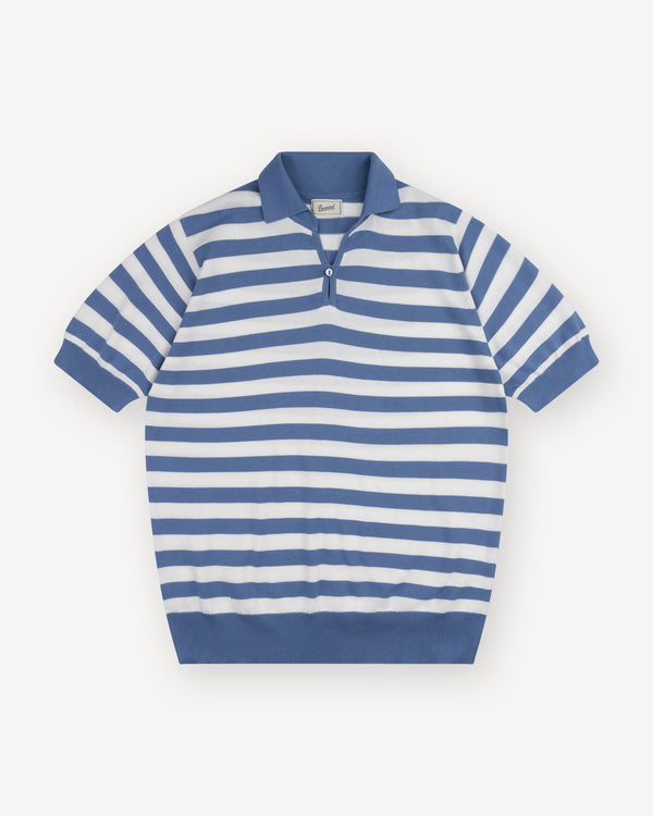 Blue White Striped Cotton Skipper Polo